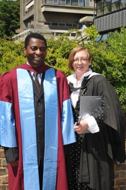 Dr Oscar Embola with his PhD supervisor Mary Brooks (Reader and Programme Leader